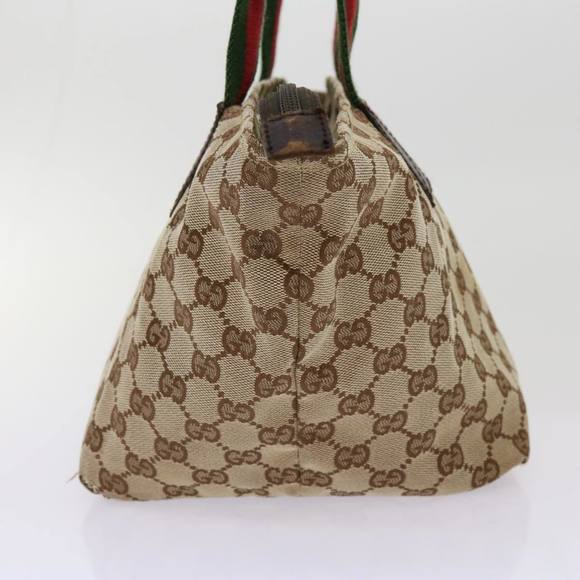 GUCCI GG Canvas Web Sherry Line Hand Bag Beige Red Green 131228 Auth 69952 - Picture 4 of 16